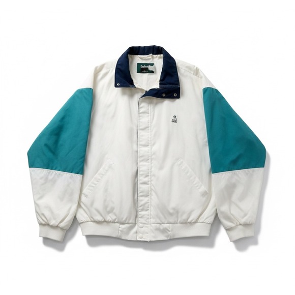 Dunbrooke Other - Dunbrooke Vtg RCA Windbreaker Jacket White Teal Color Block Dog Logo Sz XL Retro